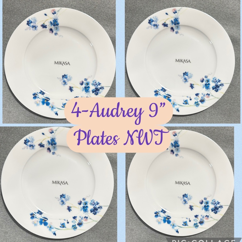 MIKASA “Audrey” White and Blue Floral 4-Side Plates